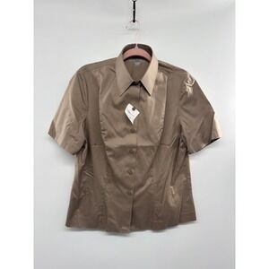 NWT Flying Cross Dress Shirt Men's 16 Beige Button-Up Short Sleeve 100% Cotton